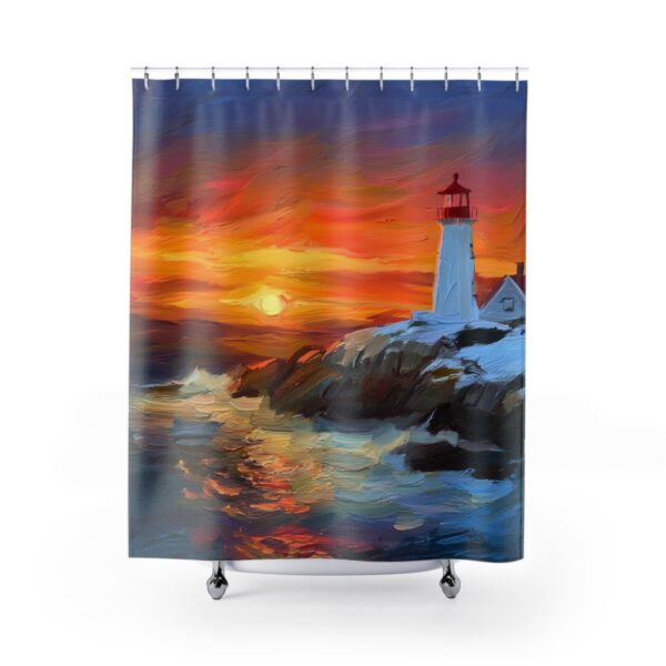 Winter Sunset at Peggy's Cove Lighthouse Shower Curtain Oil Paint