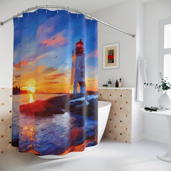 Winter Sunset at Peggy's Cove Lighthouse Shower Curtain Acrylic paint - Image 4