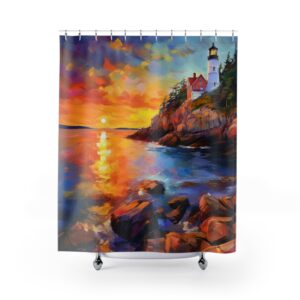 Sunset impressionism Bass Harbor Head Lighthouse shower curtain