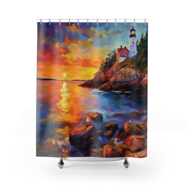 Sunset impressionism Bass Harbor Head Lighthouse shower curtain