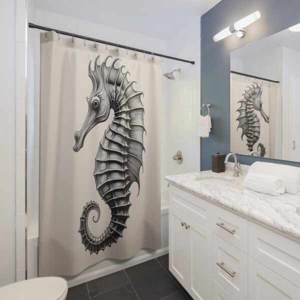 Minimalist Line Art Seahorse Shower Curtain - Image 3