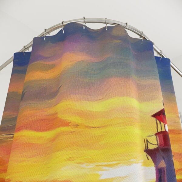 Acrylic Paint Sunset at Peggy's cove Lighthouse Shower Curtain - Image 2