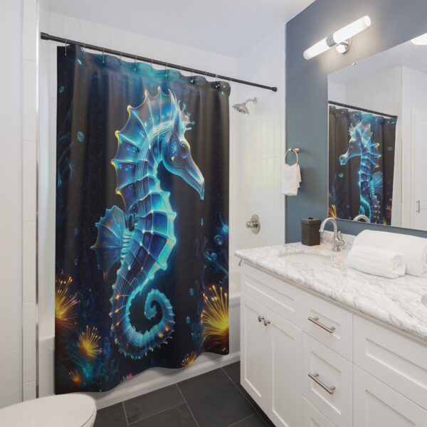 Deep-Sea Bioluminescent Seahorse Shower Curtain - Image 3