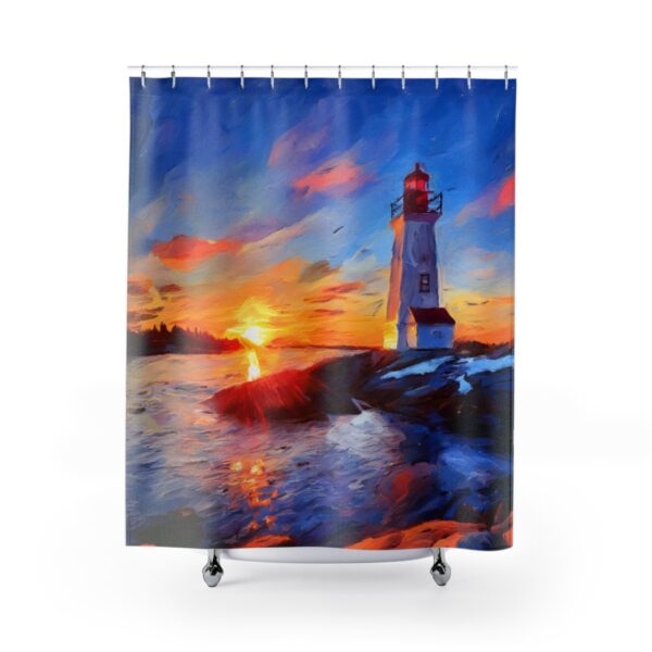 Winter Sunset at Peggy's Cove Lighthouse Shower Curtain Acrylic paint