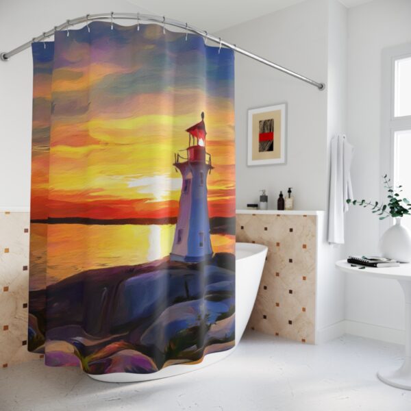 Acrylic Paint Sunset at Peggy's cove Lighthouse Shower Curtain - Image 4