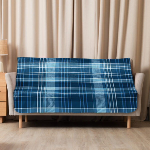 Blue Sherpa Plaid Throw Blanket - Image 2