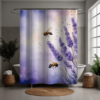 A soft, watercolor-style shower curtain featuring bees and lavender flowers on a gentle gradient background of purples, blues, and creams. Ideal for a calming bathroom refresh in apartments, small spaces, or anyone looking to add a touch of floral serenity.